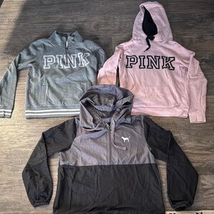 PINK Victoria's Secret Jacket and Hoodie Trio in Pink, Gray, and Black